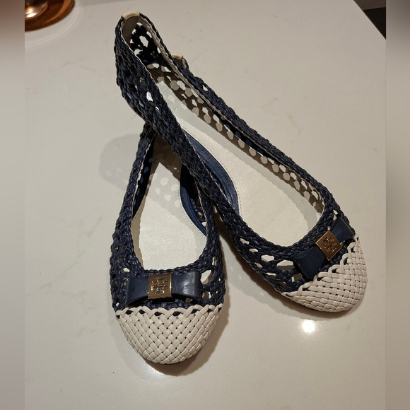 Tory Burch Shoes - NWOT Tory Burch Women's Navy & White Ballet Flats - Carlyle Woven (Size US 6.5)